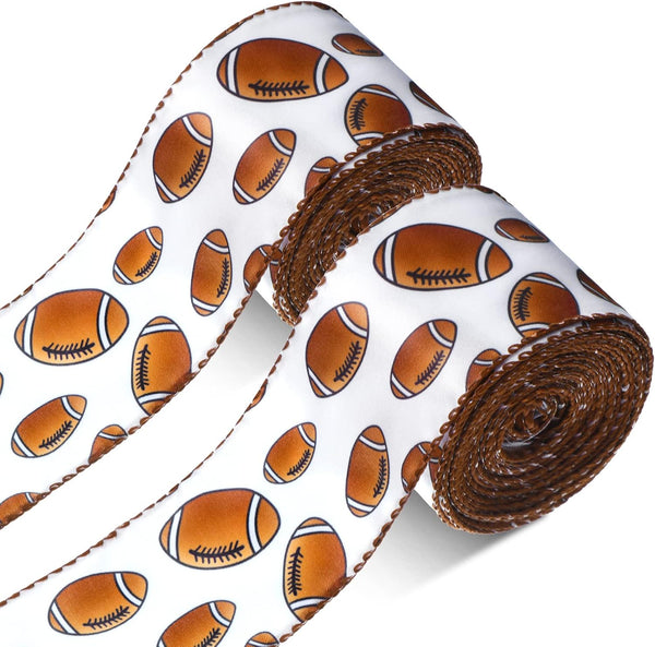 Football Wired Ribbon, 2 Rolls 20 Yards, 2 Inches Wide Football Printed for DIY Crafts, Wreath Bow Package Wrapping