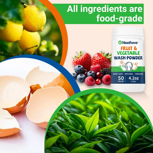 Neathova 50 4.2oz (120g), Fruit & Veggie Wash Powder, Natural Organic Produce Cleaner for Pesticides & Wax Removal