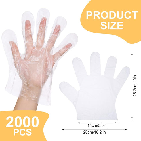 Hoolerry 2000 Pcs Disposable Gloves Plastic Gloves for Cooking Food Prep Gloves Clear Food Service Gloves Safe Kitchen Gloves for Food Handling Household Cleaning Party Celebration, One Size Fits Most