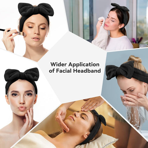 Ondder Black Spa Headband for Washing Face, Bow Skincare Headbands for Women and Girls