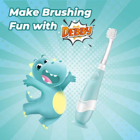 Papablic Toddler Sonic Electric Toothbrush, Ages 1-3, Baby Toothbrush with Dino Cover, Smart LED Timer, 4 Brush Heads