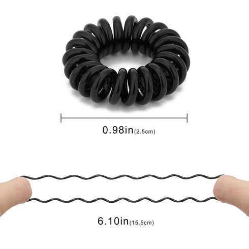 Spiral Hair Ties (Small Black, 50 Pcs Plastic) - Coil Ponytail Holders for Thick Hair, No Crease Phone Cord Ties for