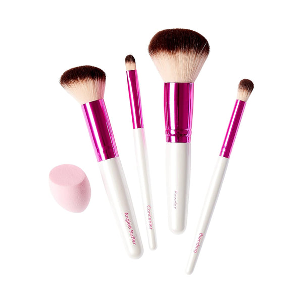 Ruby Kisses Travel Size Makeup Brushes Set, 5 PCS Complexion Brush Set with Blending Sponge