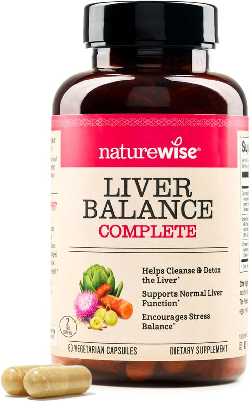 NatureWise Liver Balance Detox Supplement, Triple Repair Formula with Milk Thistle, Vegan - 60 Capsules