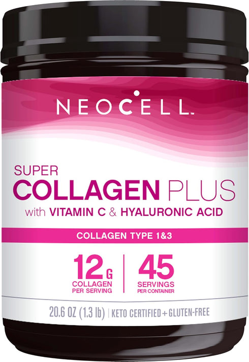 NeoCell Super Collagen Powder, Collagen Plus with Vitamin C & Hyaluronic Acid, Supports Healthy Hair, Skin & Nails, 12g