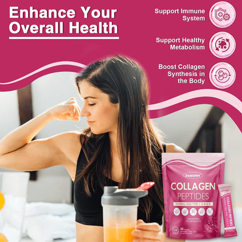 ZEBORA Collagen Peptides Powder Packets with Hyaluronic Acid, Biotin, MCT - Multi Hydrolyzed Collagen for Skin, Hair,