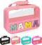 Iqimott Chenille Letter Patch Mama Bag, Large Clear Makeup Cosmetic Tote with Handle, Pink