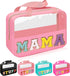Iqimott Chenille Letter Patch Mama Bag, Large Clear Makeup Cosmetic Tote with Handle, Pink