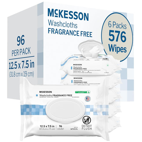 McKesson Washcloth Wipes, Unscented - Disposable Wet Wipes for Adults - Fragrance-Free,