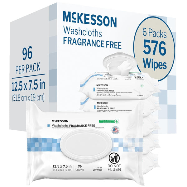 McKesson Washcloth Wipes, Unscented - Disposable Wet Wipes for Adults - Fragrance-Free,