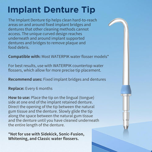 Replacement Heads for Waterpik Water Flosser, 6 Implant Denture Tips