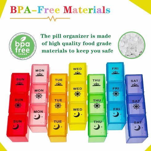 Pill Organizer, Large Weekly Tablet Box for 7 Days, Medication Storage with Dust-Proof Container for Vitamins