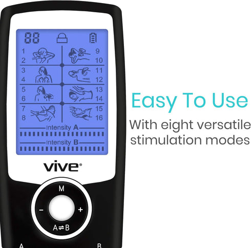 Vive Tens Unit Muscle Stimulator, Electric Shock Therapy for Pain Management, Self-Sticking Electrodes Pads