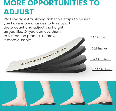 2-Pair Set Heel Lifts for Heel Pain Relief - Promifun 4 Layer Adjustable Orthopedic Shoe Inserts for Plantar Fasciitis