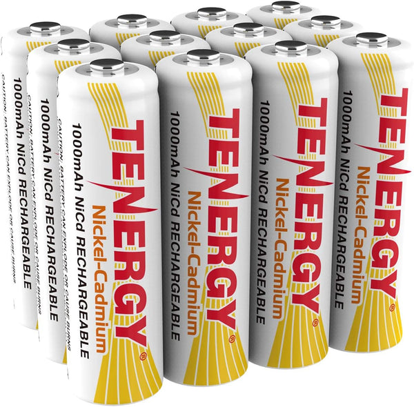 Tenergy AA Rechargeable Battery NiCd 1000mAh 1.2V, 12 Pack