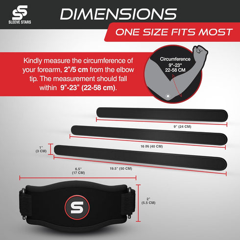 Sleeve Stars Elbow Brace for Men & Women, Tendonitis & Golfers Elbow Support with 3 Straps for Pain Relief, Black