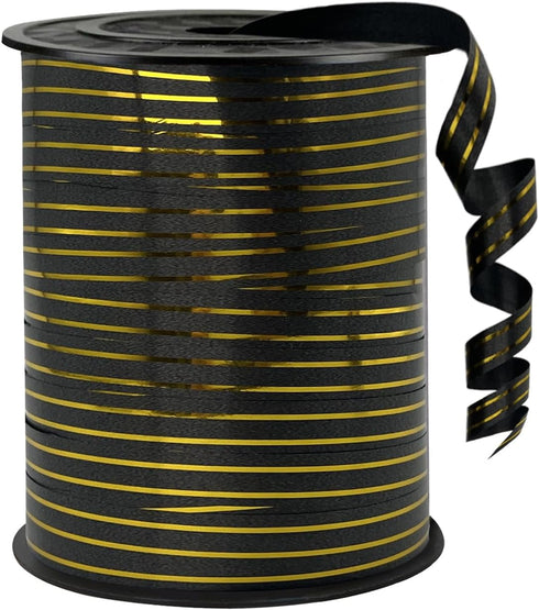 Black Gold Rimmed Curling Ribbon, 219 Yard for Present Wrapping, Balloon Ribbon, Birthday, Party, Festival Decor