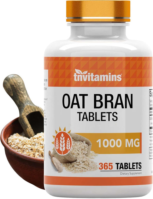 Oat Bran Tablets - 365 Tablets x 1,000 MG, Soluble & Dietary Fiber Supplement for Digestive Health