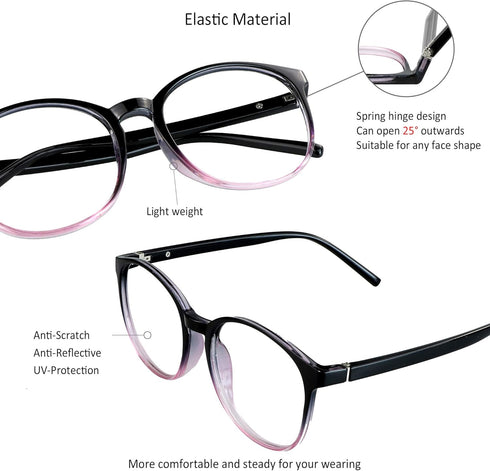 VisionGlobal Blue Light Blocking Glasses for Women/Men, Anti Eyestrain Stylish Oval Frame, Anti Glare (Black Purple,