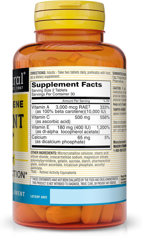 MASON NATURAL Vitamin E, C & A (Beta Carotene) - High Potency Antioxidant Formula to Fight Free Radicals and Support Overall Health*, 60 Tablets