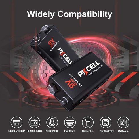 PKCELL 9 12 Pack, 6LR61 9V Alarms,10-Year Volt Batteries Ultra Alkaline Battery for Smoke Detector, Smoke Shelf Life