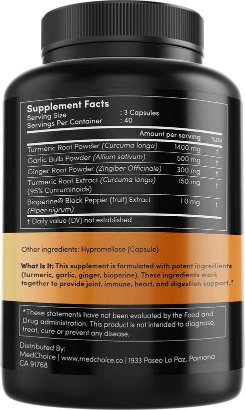 4-in-1 Turmeric and Garlic Supplements with Bioperine 2360 mg (240 ct) - Turmeric Curcumin with Black Pepper for Joint,