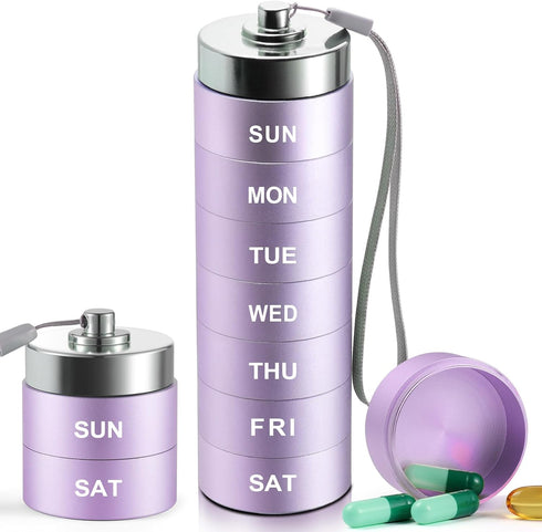 OUVBTX Large Weekly Pill Organizer, Metal Travel Pill Box, Portable Aluminum Alloy Waterproof