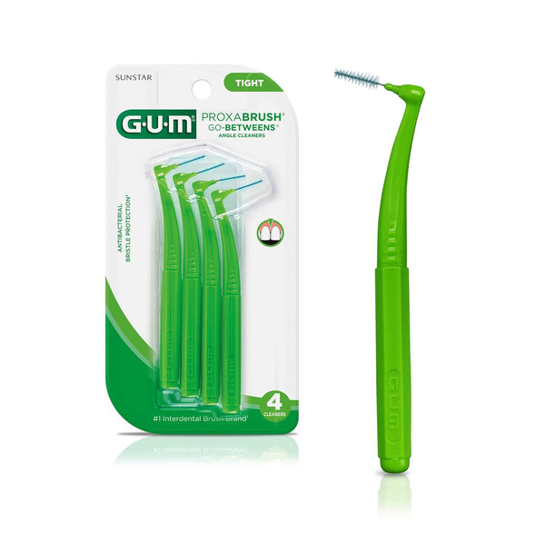 GUM Proxabrush Go-Betweens, Angled Interdental Brushes, Soft Bristled Dental Picks, 4ct