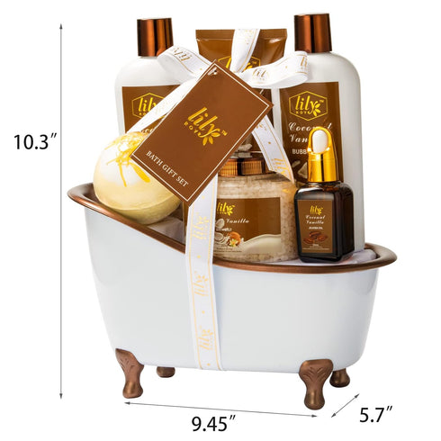 Spa Gift Tub Baskets Set for Women, Coconut Vanilla Bath and Body Sets