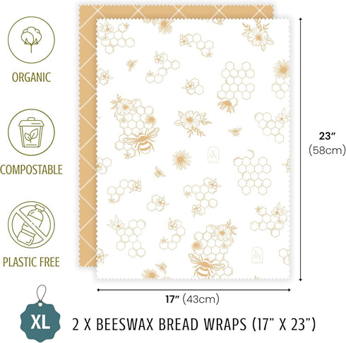 Nectar & Nest Beeswax Wraps for Food - Bread Wraps - Reusable Bread Storage Bags - Organic & Eco-Friendly Alternative