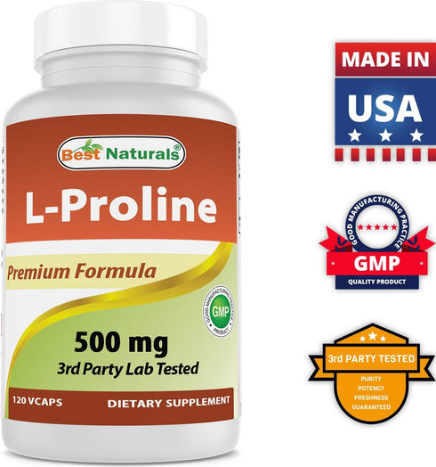 Best Naturals L-proline Amino Acid Dietary Supplement | 500 mg, 120 Count