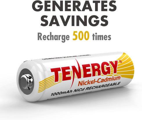 Tenergy AA Rechargeable Battery NiCd 1000mAh 1.2V, 12 Pack