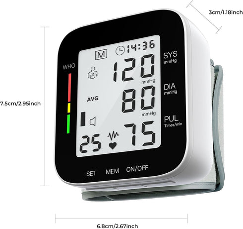 MMIZOO 5.31-7.68 inch 99x2 Sets Wrist Blood Pressure Monitor Bp Monitor Large LCD Display Blood Pressure Machine