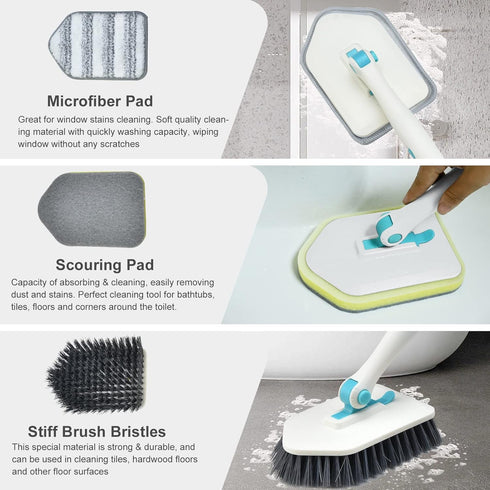 Shower Cleaning Brush with Long Handle, 3 in 1 Tub and Tile Scrubber Brush with Extendable Long Handle