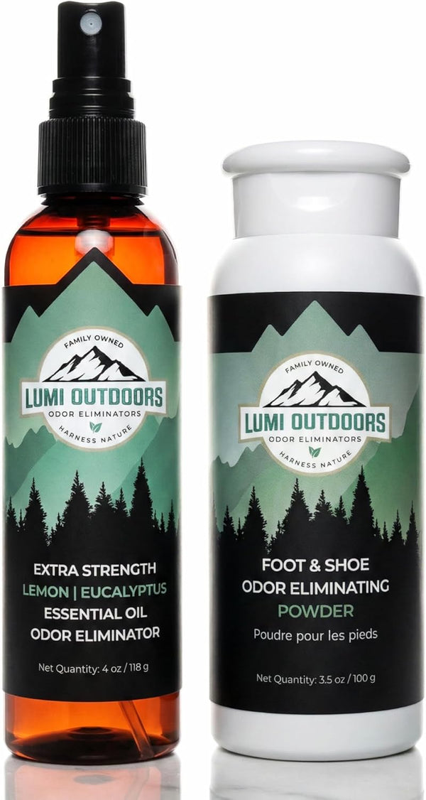 Lumi Outdoors Natural Shoe Deodorizer Spray and Foot Powder Bundle - Lemon