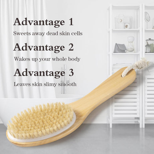 Bamboo Curved Long Handle Dry Brushes, Body Brush for Dry Skin and Cellulite Treatment