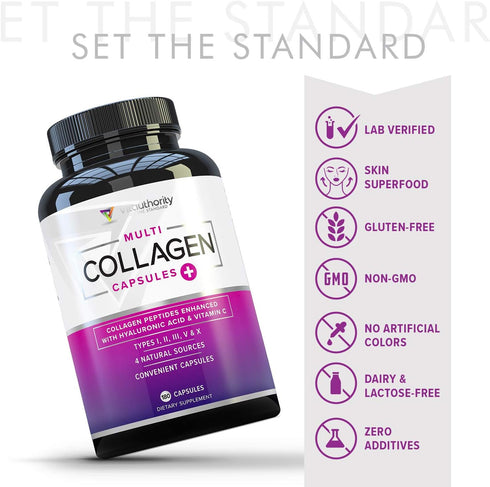 Vitauthority Multi Collagen Pills for Women and Men, High Absorption Hydrolyzed Collagen Peptides Capsules