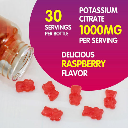 Potassium Citrate 1000mg Gummies - Potassium Supplement for Adults, Support Leg Cramps & Muscle Health, 60 Chewables