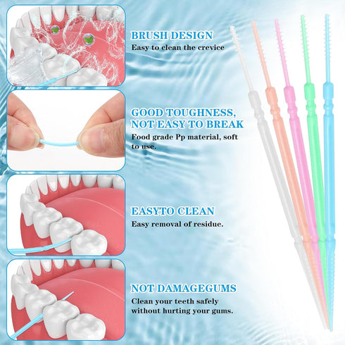 500pcs Double Head Dental Floss Interdental Brush - 2-in-1 Disposable Plastic Multicolor Dental Picks