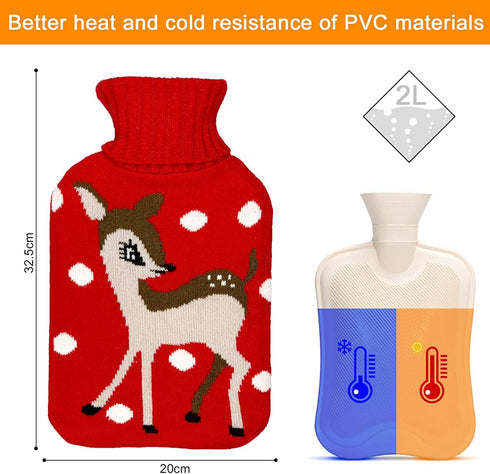 Hot Water Bag 2 Liter Hot Water Bottle, Heat Up and Refreezable Hot Cold Pack with Knit Cover for Pain Relief Therapy