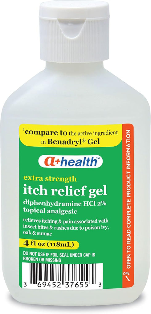 Extra Strength Itch Relief Gel, Diphenhydramine HCl 2% Topical Analgesic, Relieves Itching and Pain for Bug Bites, 4