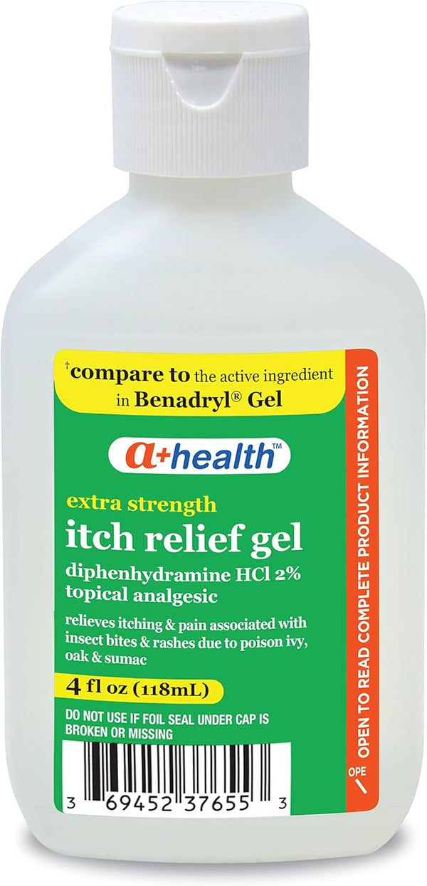Extra Strength Itch Relief Gel, Diphenhydramine HCl 2% Topical Analgesic, Relieves Itching and Pain for Bug Bites, 4