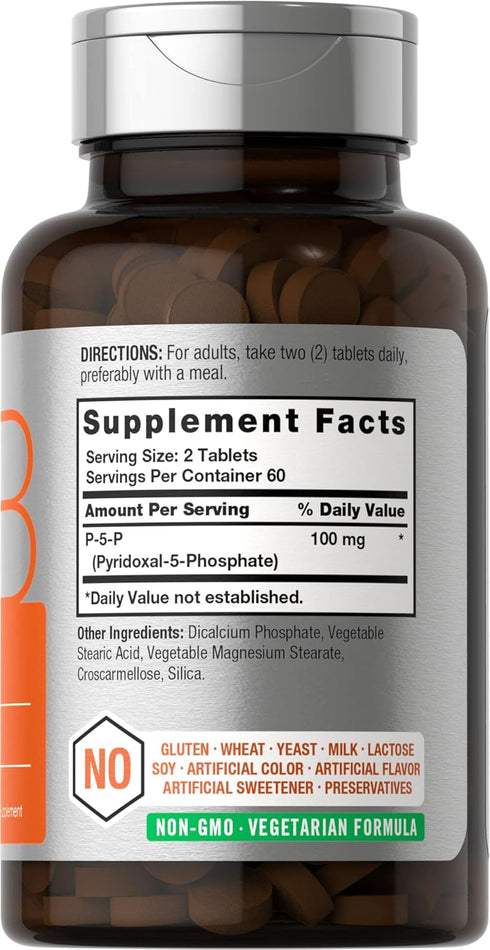 Horbaeach P-5-P Activated Vitamin B6 100mg | 120 Tablets | Vegetarian Supplement, Non-GMO, Gluten Free | Pyridoxal 5 Phosphate | Coenzyme B6