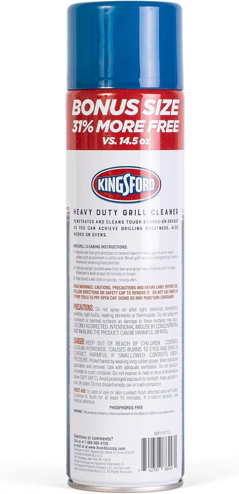 Kingsford Grill Cleaner Aerosol Spray 19oz, Quick Clean BBQ Grill Cleaning Accessories for Barbeque Grills