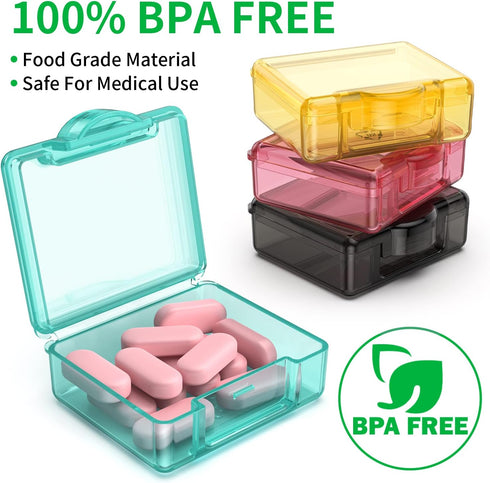 TecQach 4 Small Pill Box pcs,Cute Travel Pill Organizer Case Mini Tiny Clear Plastic Storage Containers Portable