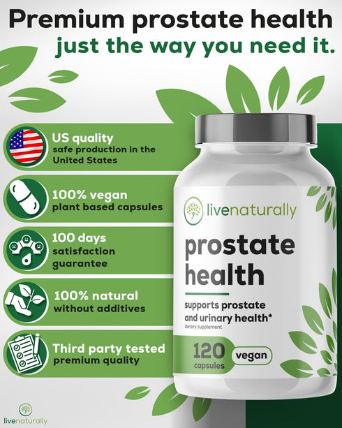 livenaturally 120 Prostate Health Supplement for Men, Advanced Formula with Saw Palmetto, Pumpkin Seed, Stinging Nettle
