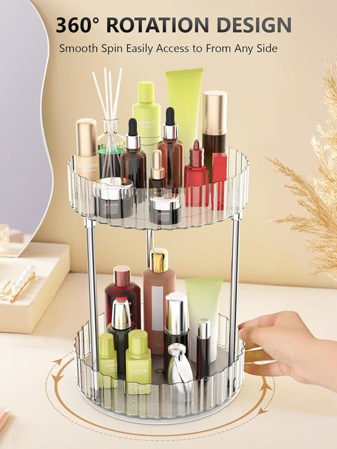 WNYT 2 Tiers Rotating Makeup Organizer, 360° Acrylic Storage for Vanity Countertop, Dresser Bathroom Organizers