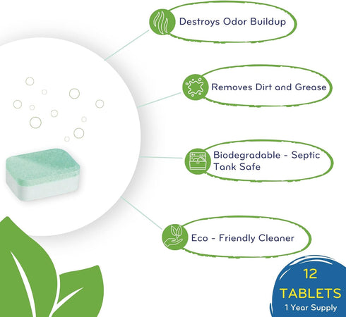 Heavy Duty Dishwasher Cleaner, Septic Safe, Odor and Limescale Removal, 12 Tablets, Unscented
