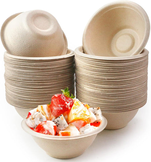 100 Pack Compostable Small Disposable Soup Bowls, 8oz Recycled Paper Bowls for Hot Soup, Ice Cream, Salad, Snack,
