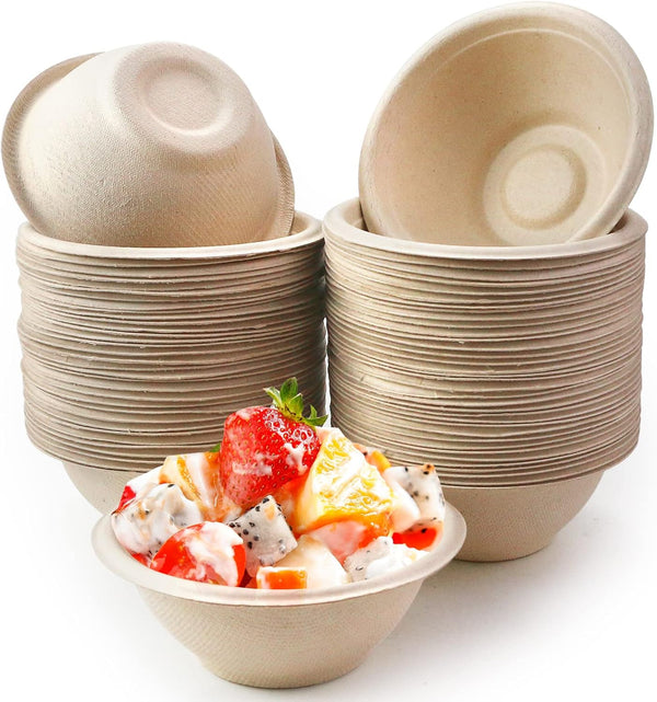 100 Pack Compostable Small Disposable Soup Bowls, 8oz Recycled Paper Bowls for Hot Soup, Ice Cream, Salad, Snack,